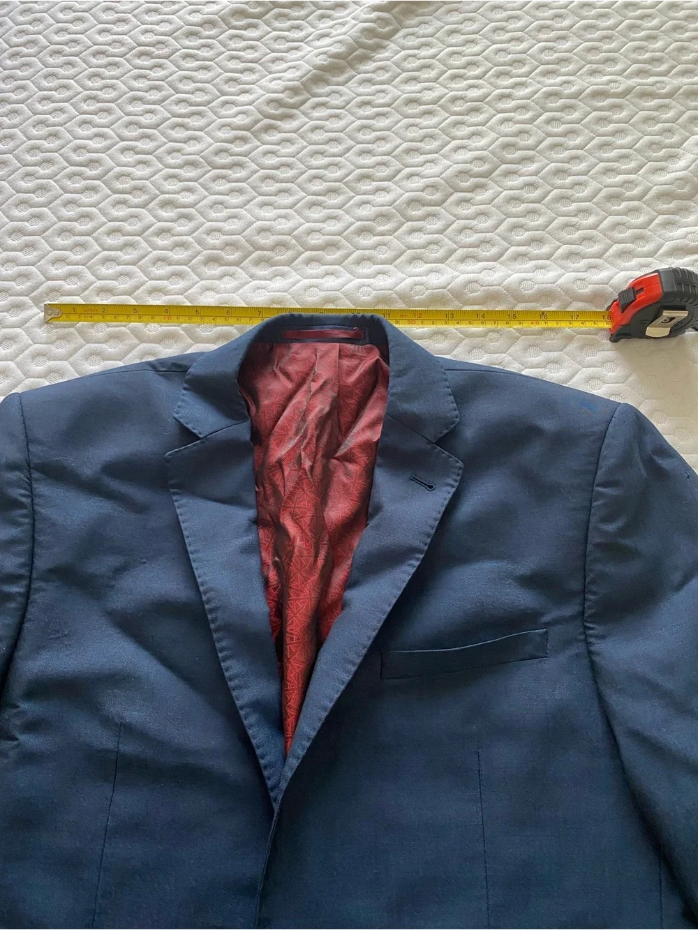 Men's Navy Blue Single-Breasted Blazer with Red Lining